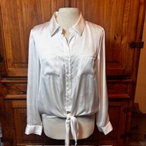 Vince Camuto Satin Tie-Front Blouse – Ivory/White - Size M